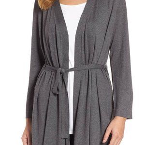 Eileen Fisher Belted Gray Open Cardigan Tencel Cotton Silk Women's Medium